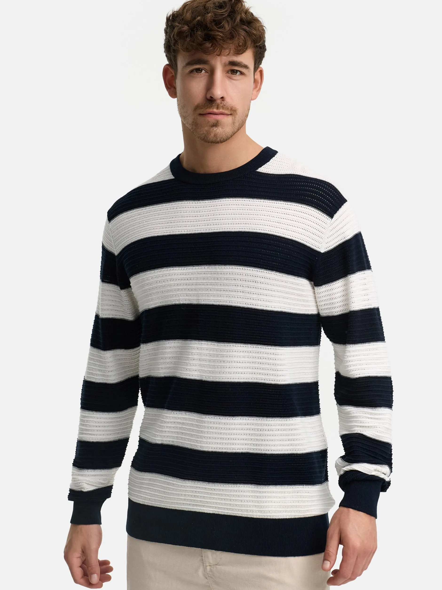 Indicode Herren Strickpullover - INTidsel in marine weiß