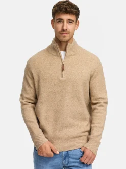 Indicode Herren Strickpullover - INTrax Half Zip in beige