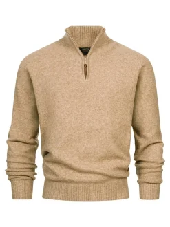 Indicode Herren Strickpullover - INTrax Half Zip in beige