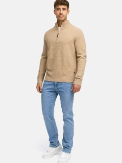Indicode Herren Strickpullover - INTrax Half Zip in beige