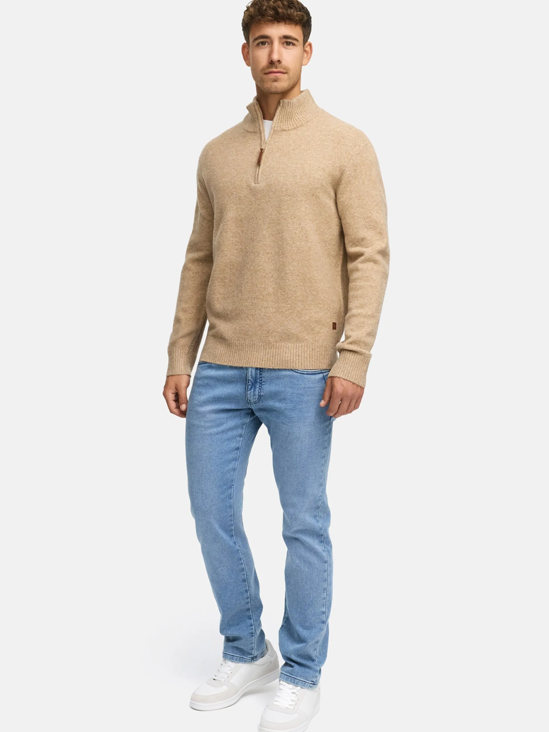 Indicode Herren Strickpullover - INTrax Half Zip in beige