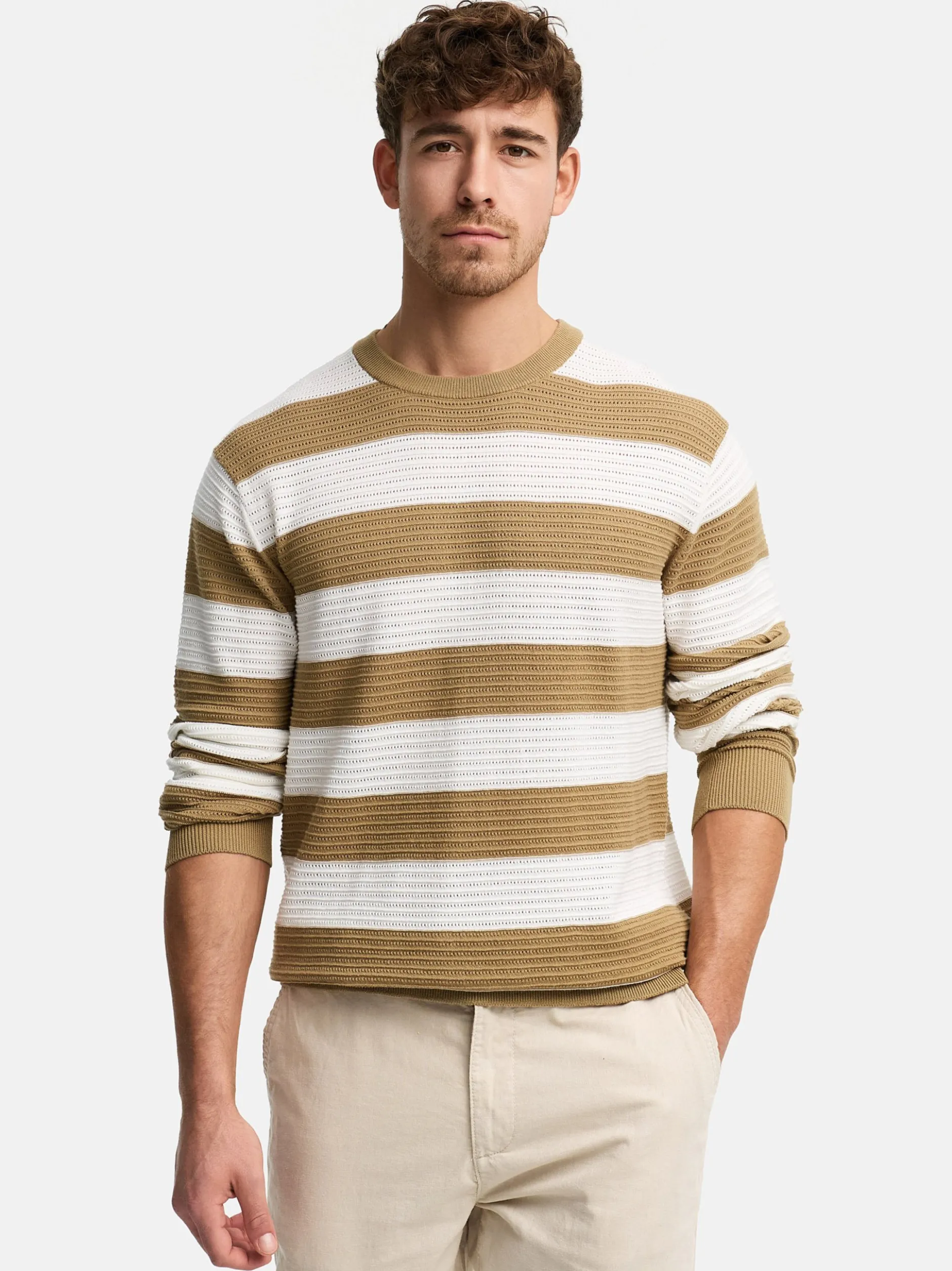 Indicode Herren Strickpullover - INTidsel in beige weiß