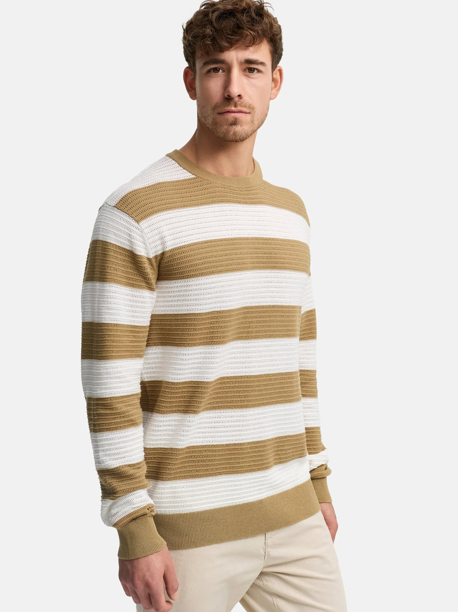 Indicode Herren Strickpullover - INTidsel in beige weiß