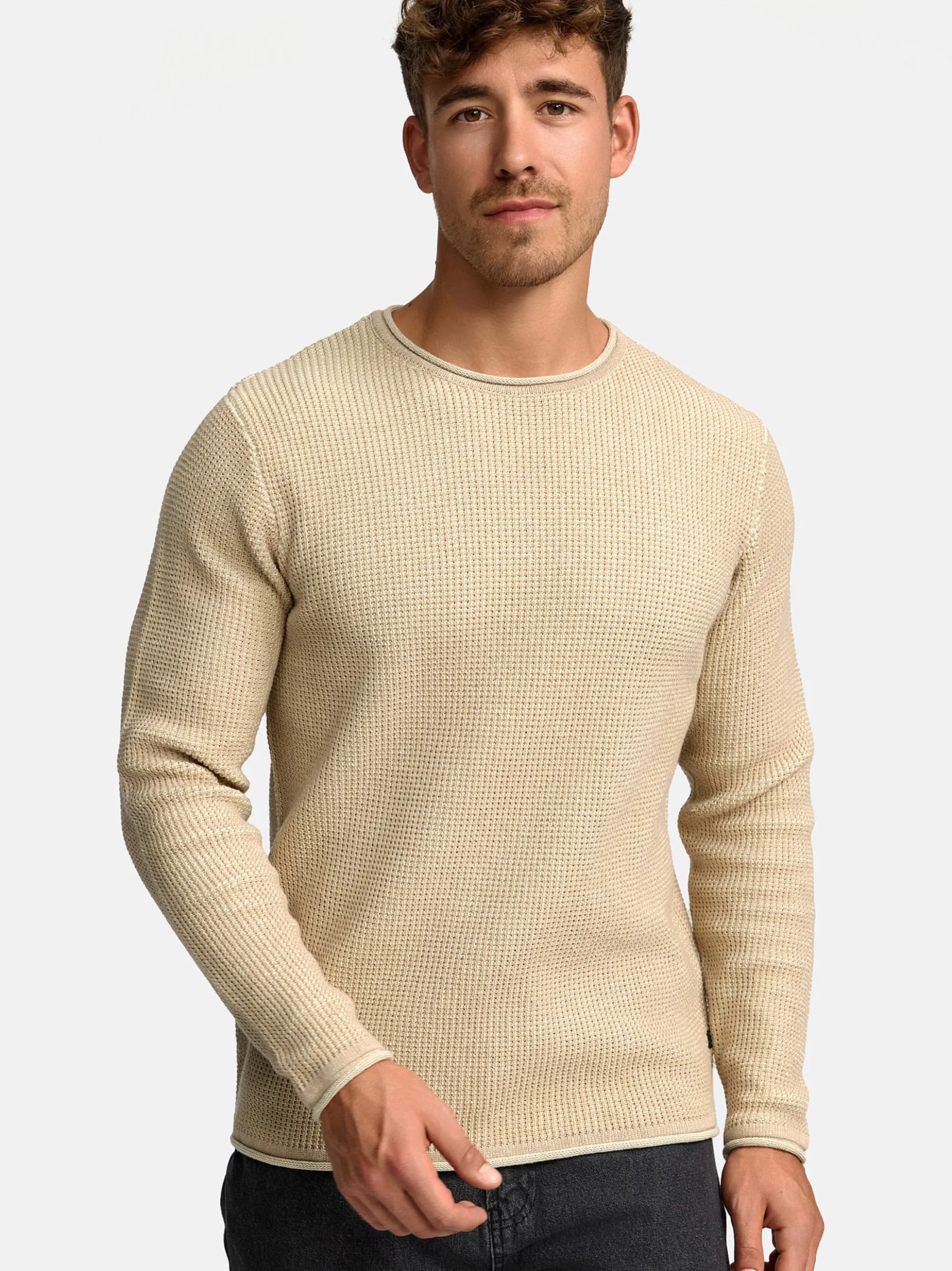 Indicode Herren Strickpullover - INPetri in beige sand