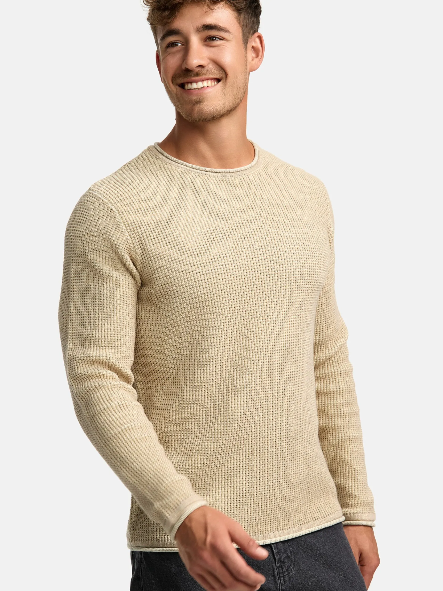 Indicode Herren Strickpullover - INPetri in beige sand