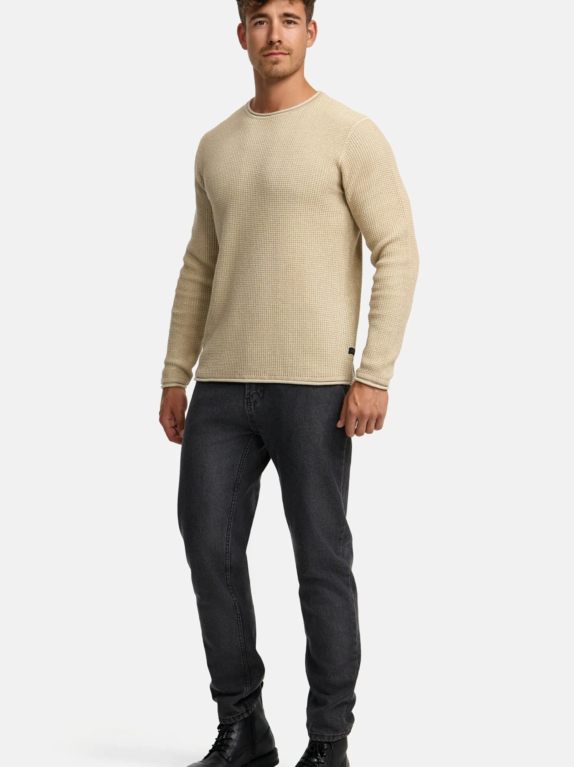 Indicode Herren Strickpullover - INPetri in beige sand