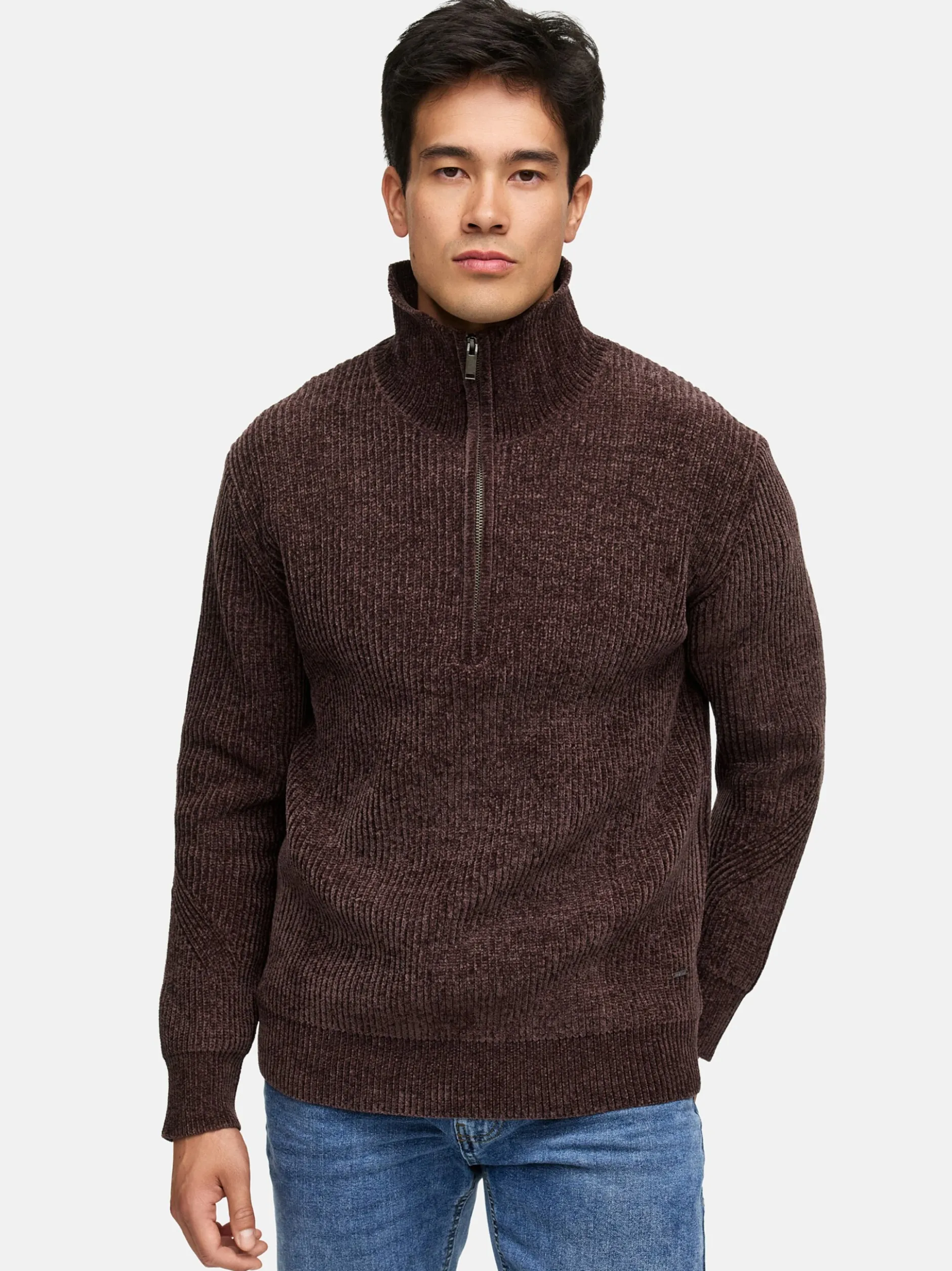 Indicode Herren Strickpullover - INHunch Half Zip in braun