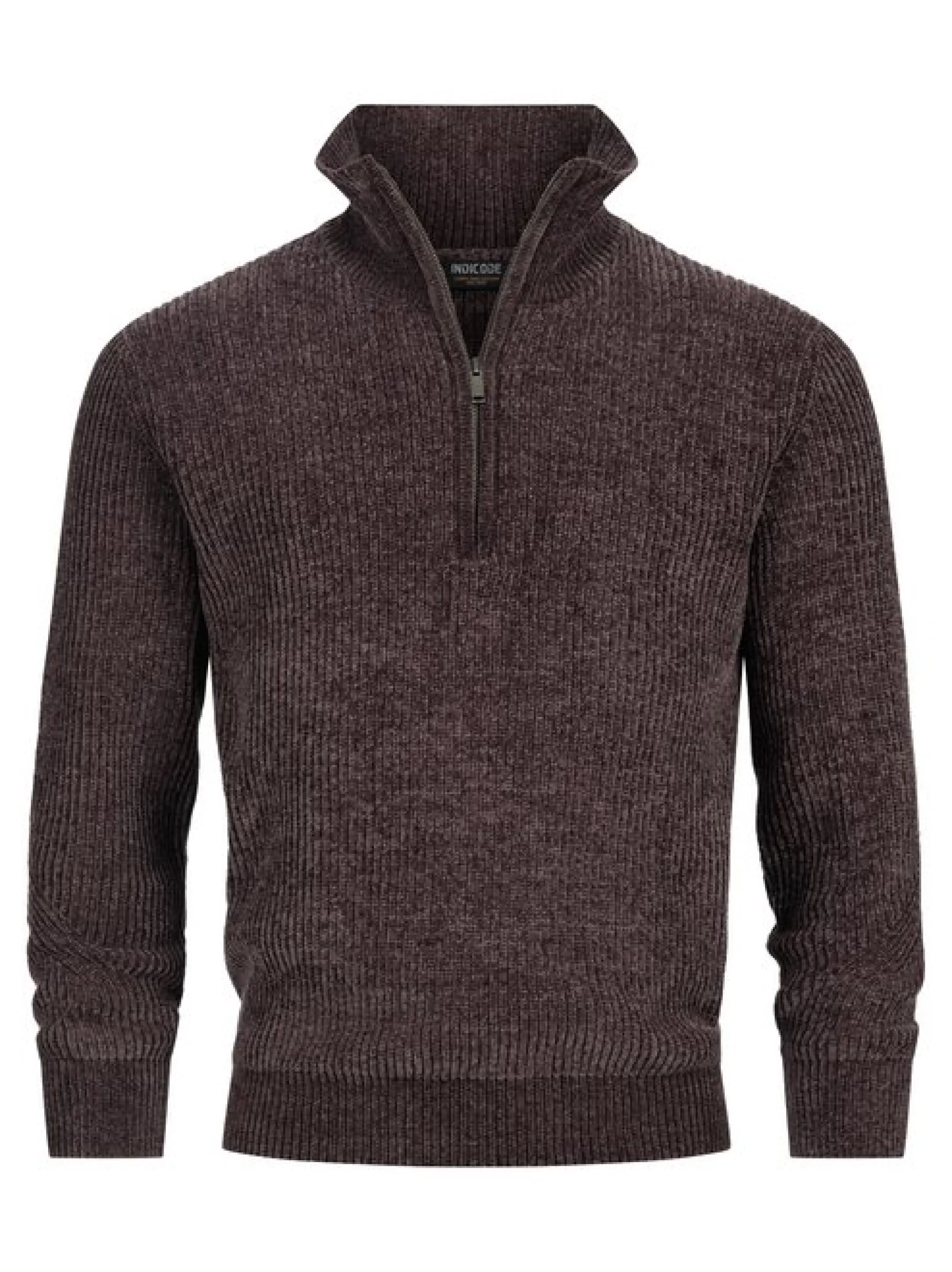 Indicode Herren Strickpullover - INHunch Half Zip in braun