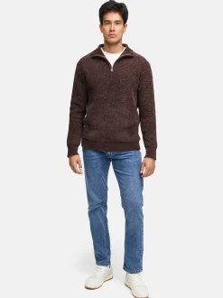 Indicode Herren Strickpullover - INHunch Half Zip in braun