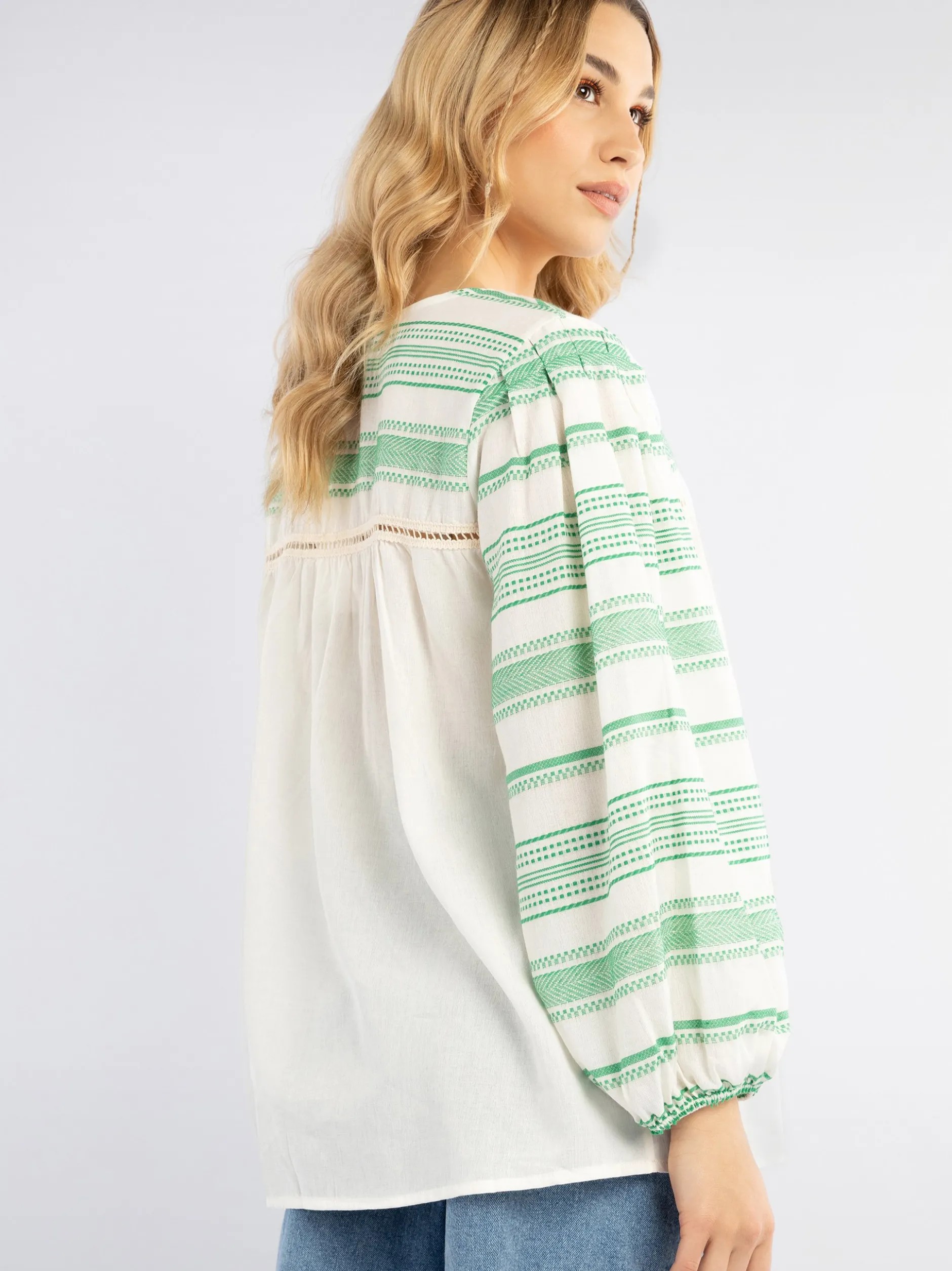 IZIA Damen Bluse in grün ecru - Ausschnitt: Rundhals
