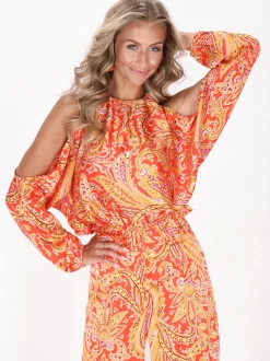 IZIA Damen Bluse in orange - Ausschnitt: Rundhals