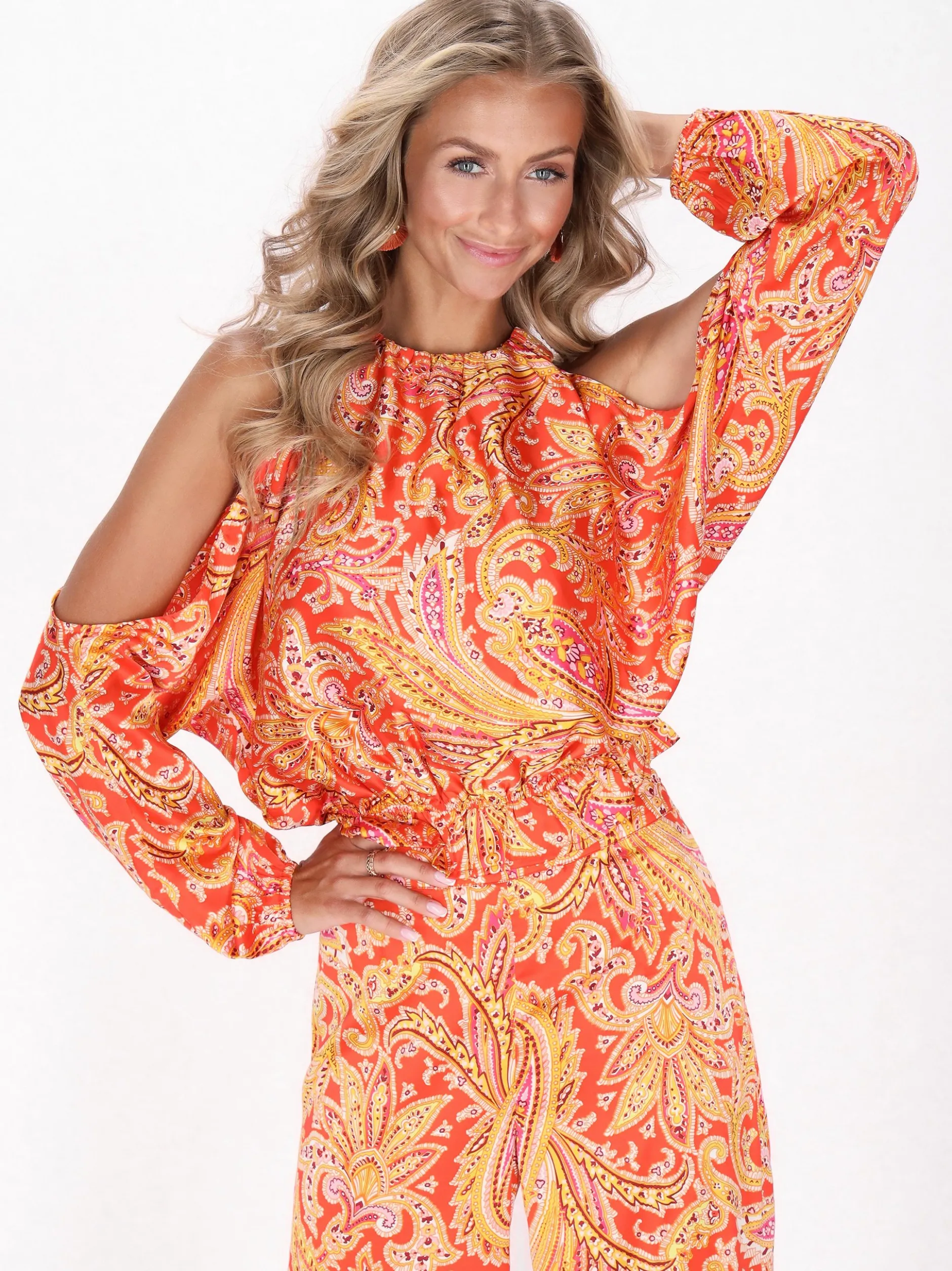 IZIA Damen Bluse in orange - Ausschnitt: Rundhals