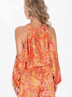 IZIA Damen Bluse in orange - Ausschnitt: Rundhals