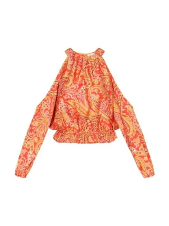 IZIA Damen Bluse in orange - Ausschnitt: Rundhals