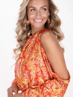 IZIA Damen Bluse in orange - Ausschnitt: Rundhals