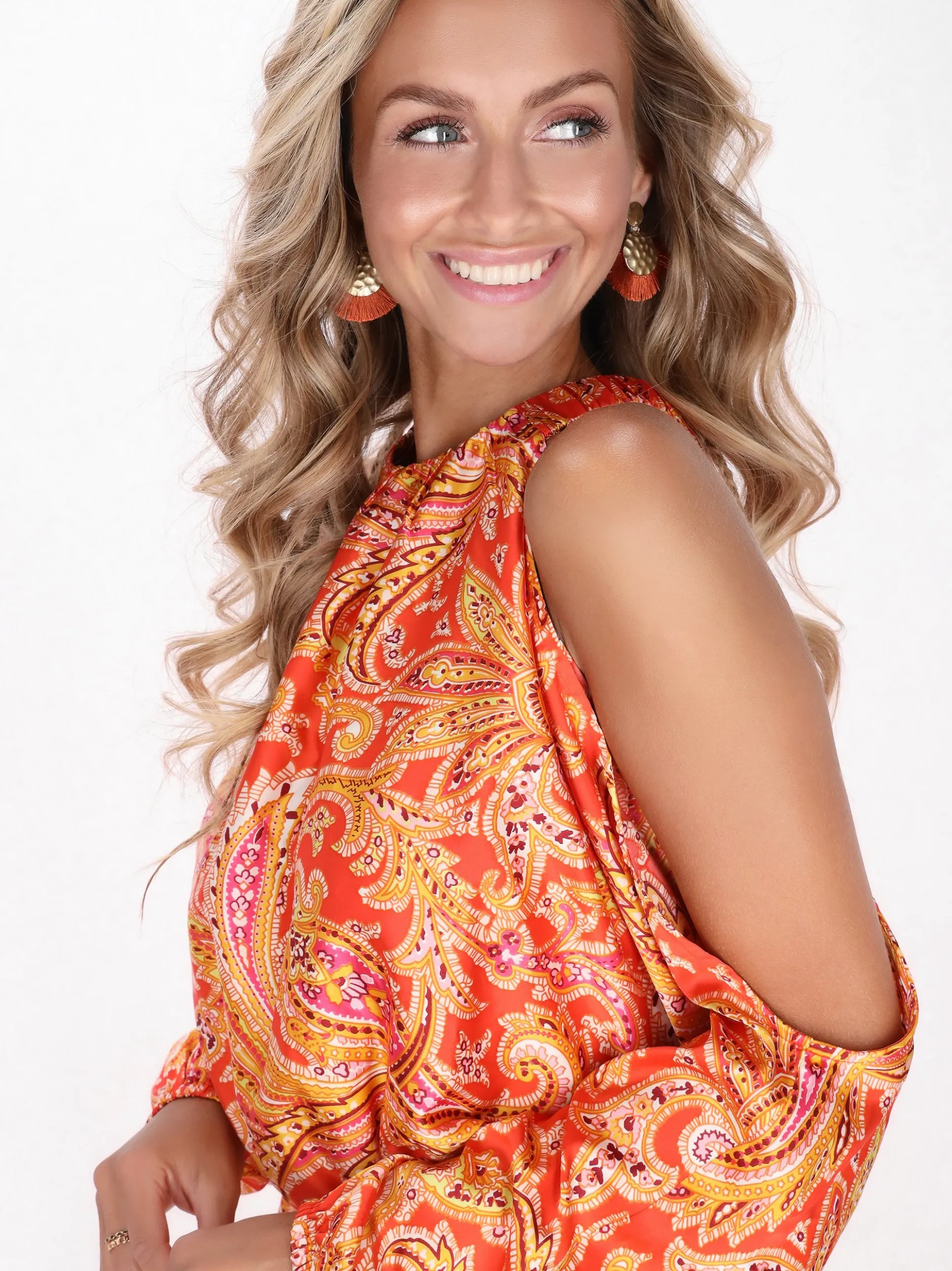 IZIA Damen Bluse in orange - Ausschnitt: Rundhals