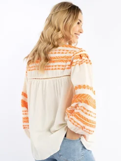 IZIA Damen Bluse in orange ecru - Ausschnitt: Rundhals