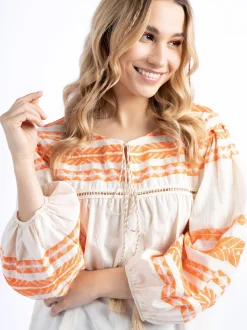 IZIA Damen Bluse in orange ecru - Ausschnitt: Rundhals