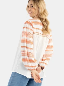 IZIA Damen Bluse in orange ecru - Ausschnitt: Rundhals