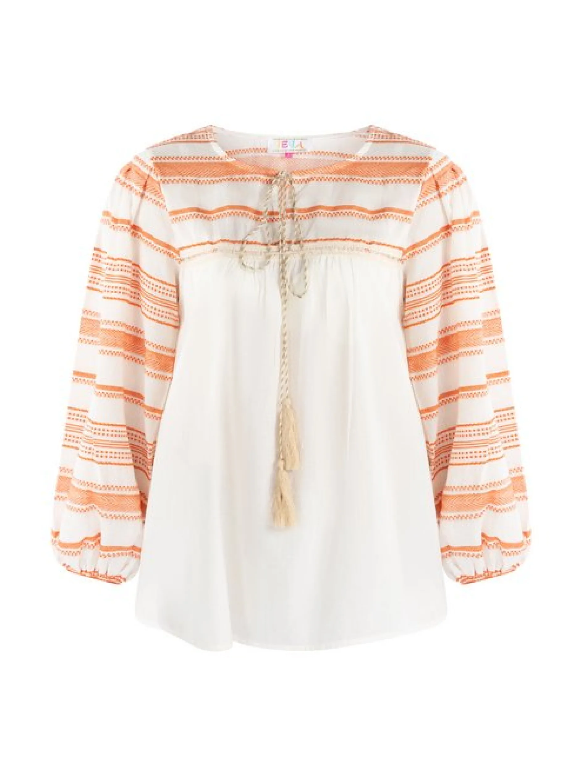 IZIA Damen Bluse in orange ecru - Ausschnitt: Rundhals