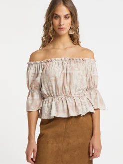 IZIA Damen Carmenbluse in beige - Ausschnitt: Carmen