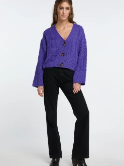 IZIA Damen Cropped Strickjacke in lila