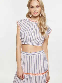 IZIA Damen Crop-Top in blau - Ausschnitt: Rundhals