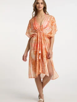 IZIA Damen Kimono in orange - Ausschnitt: ohne Kragen