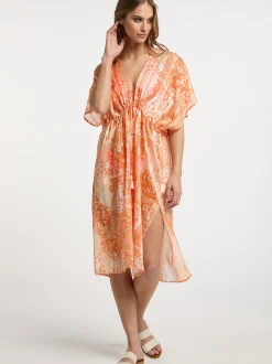 IZIA Damen Kimono in orange - Ausschnitt: ohne Kragen