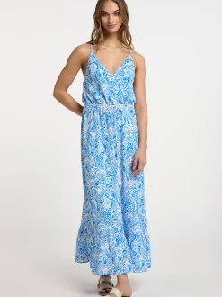 IZIA Damen Kleid in blau weiß - Ausschnitt: V-Ausschnitt