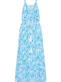 IZIA Damen Kleid in blau weiß - Ausschnitt: V-Ausschnitt
