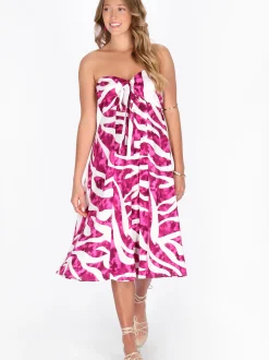 IZIA Damen Kleid in pink weiß - Länge: mittel