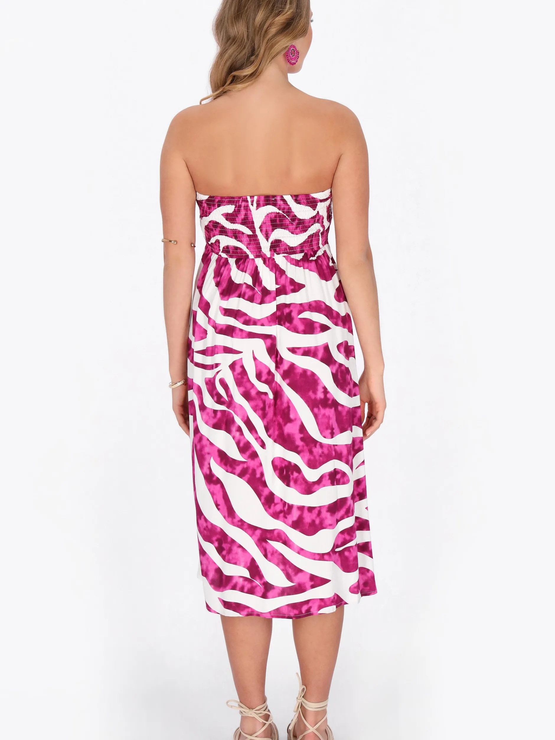 IZIA Damen Kleid in pink weiß - Länge: mittel