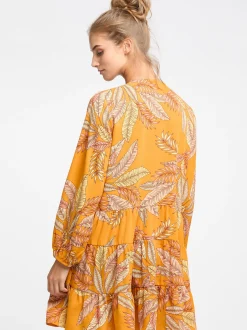 IZIA Damen langarm kleid in orange mehrfarbig