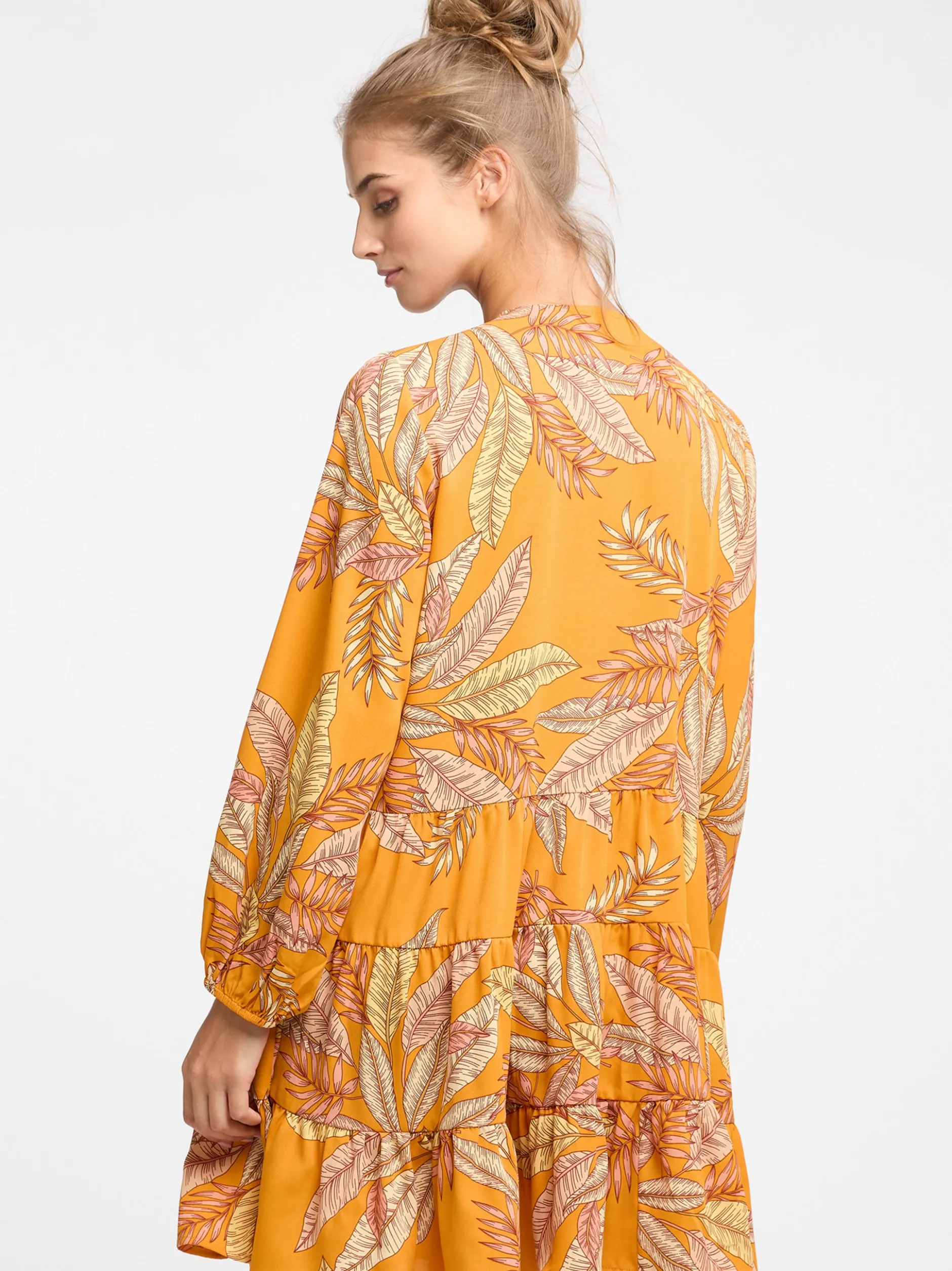 IZIA Damen langarm kleid in orange mehrfarbig