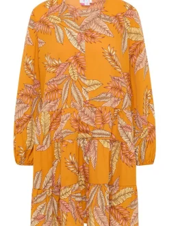 IZIA Damen langarm kleid in orange mehrfarbig