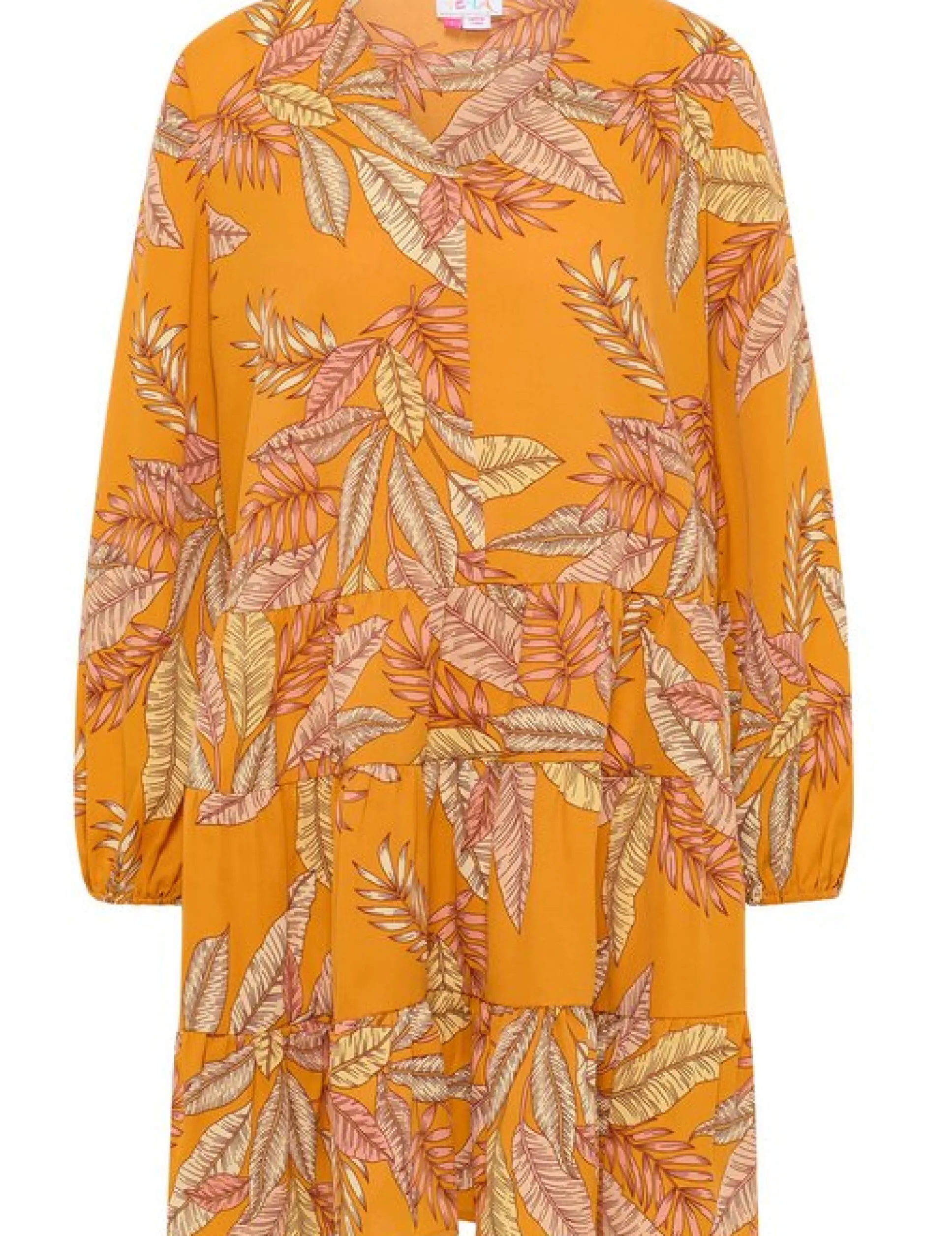 IZIA Damen langarm kleid in orange mehrfarbig