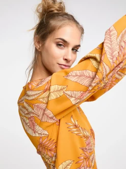 IZIA Damen langarm kleid in orange mehrfarbig