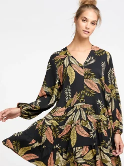 IZIA Damen langarm kleid in schwarz - Länge: mittel