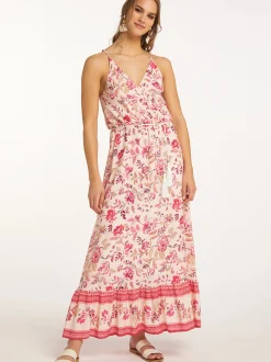 IZIA Damen Maxikleid in rosa - Ausschnitt: V-Ausschnitt