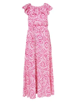 IZIA Damen Maxikleid mit Print in pink - Länge: mittel