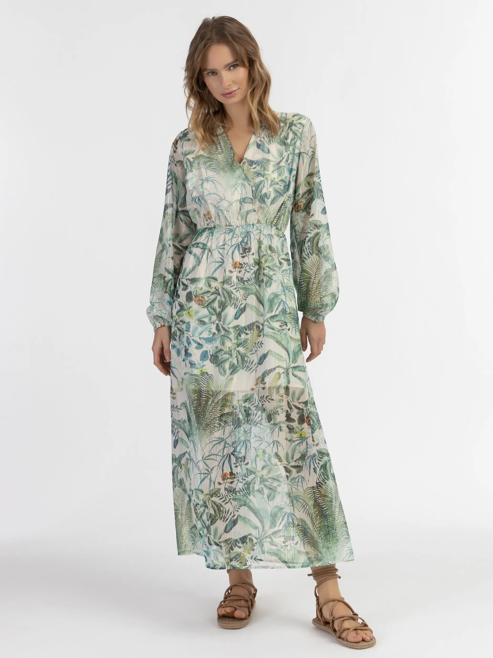 IZIA Damen Maxi Langarmkleid in grün - Länge: mittel