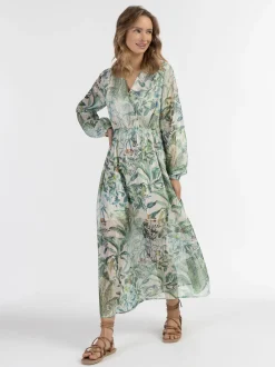 IZIA Damen Maxi Langarmkleid in grün - Länge: mittel