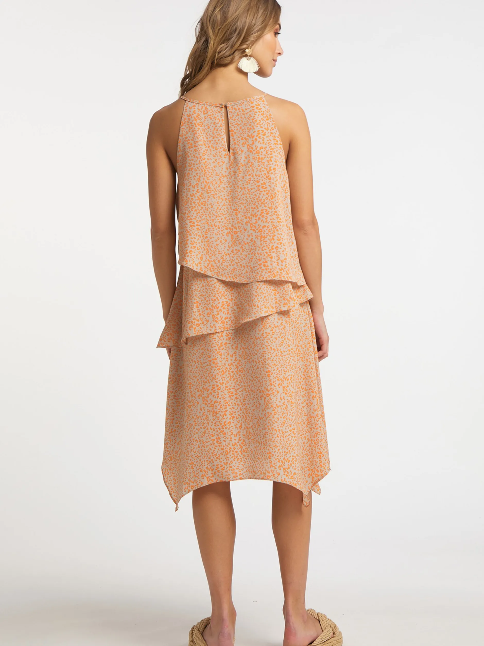 IZIA Damen Midikleid in orange - Länge: mittel