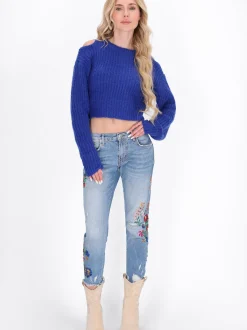 IZIA Damen Pullover in blau - Ausschnitt: Rundhals