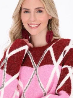 IZIA Damen Pullover in bordeaux - Ausschnitt: Rundhals