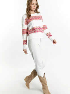 IZIA Damen Pullover in ecru - Ausschnitt: Rundhals