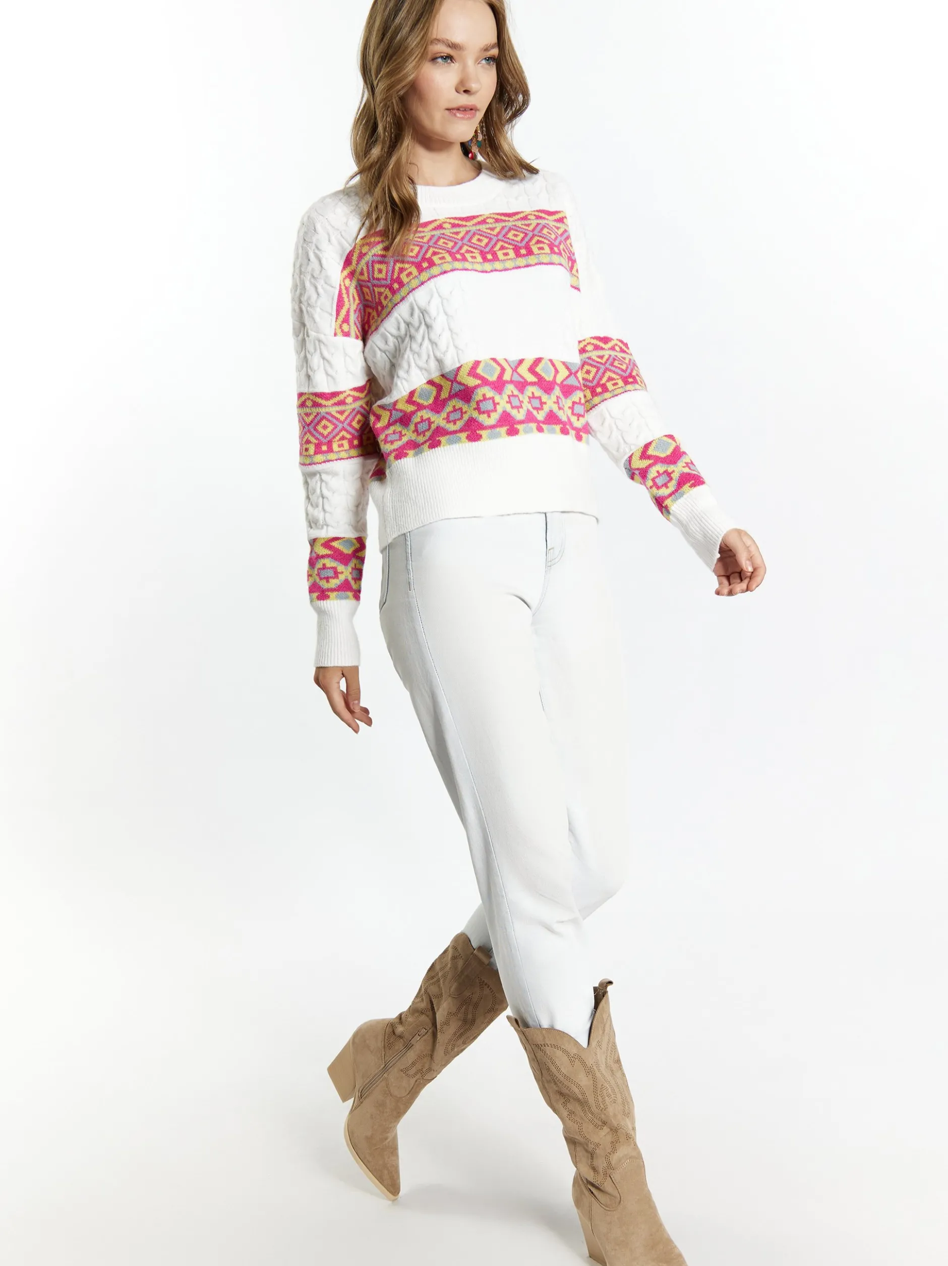 IZIA Damen Pullover in ecru - Ausschnitt: Rundhals