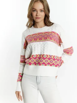 IZIA Damen Pullover in ecru - Ausschnitt: Rundhals
