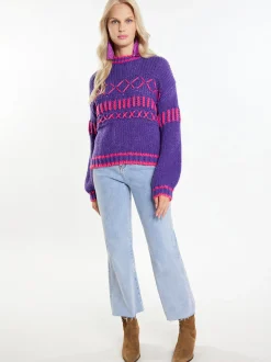 IZIA Damen Pullover in lila - Ausschnitt: Troyerkragen